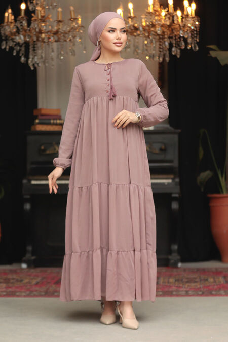 Modest Light Dusty Rose Long Sleeve Dress 22051AGK